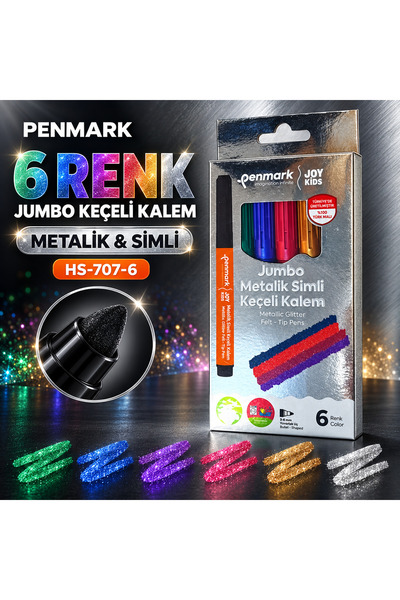 Art Tone Jumbo Metalik Simli Keçeli Kalem Seti 6 Renk Paket Özel Renkler