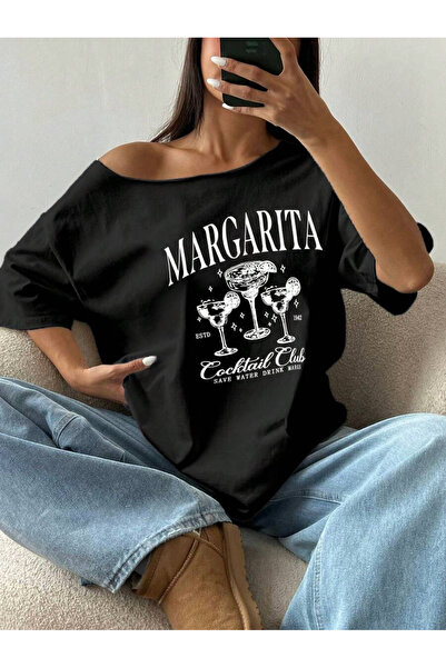 OVER HEAD Women's Margarita Printed Boat Neck Off Shoulder 100% Cotton T-Shirt