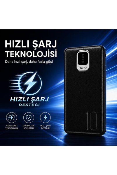 HEPU HP-TP01S Titan Series 10.000 Mah Dahili Entegre Kablolu Hızlı Şarj Powerbank – Quick Charge 3.0 Dijital LED Göstergeli Taşınabilir Şarj Cihazı (Siyah)
