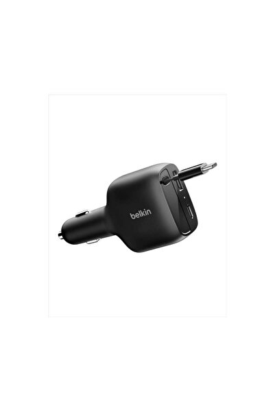 Belkin بيلكن شاحن سيارة 75W أسود مع كيبل Type-C مدمج قابل للسحب ومنفذ USB-C ب...