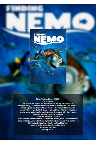 OEM Poster Infografic Finding Nemo, Decoratiune Camera Copii, Carton 250g, A4