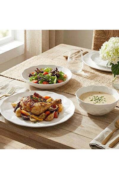 Generic Brand Opal Dinnerware Set, 18 Pieces (6 People), Pure White with Patt...