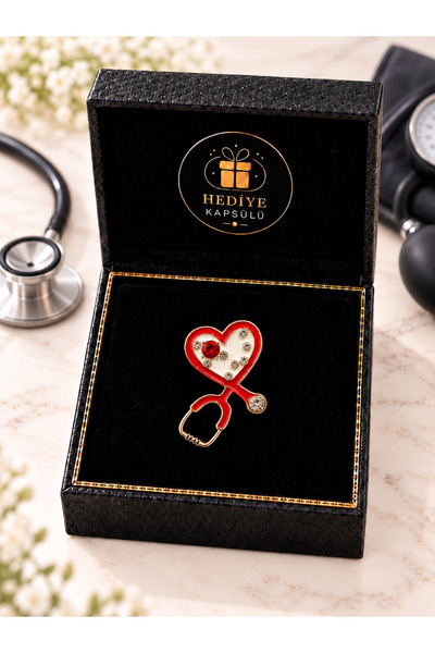 PULİNİN DÜKKANI Taşlı Kalp Stetoskop Broşu – Doktor, Hemşire ve Sağlık Çalışa...