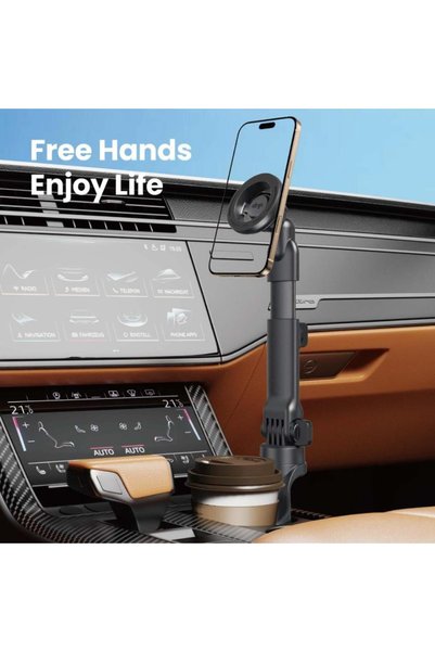 Drip 2-in-1 Magnetic Car Phone Holder for Cup Slot with Movable Arm and Adjustable Viewing Angle and Two Sizes for