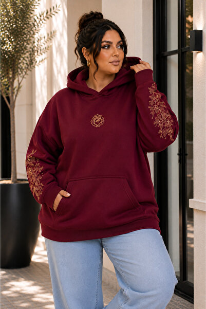 Rubonia Women's Plus Size Oversize Hooded Sweatshirt – Rose Flower Printed Yo...