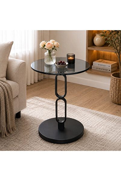 MiLi Modern service table with interlocking rings design (black with gray gla...