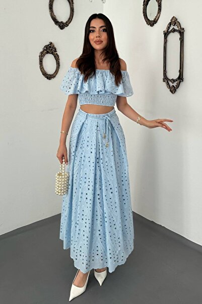 End Black Store Baby Blue Gipeli Blouse Skirt Set