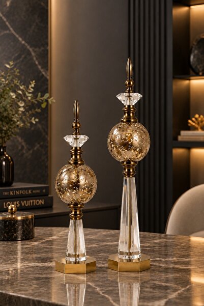 Bronz Kristal Detaylı Metal Dekoratif Aksesuar