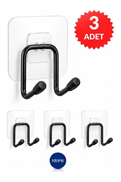 Lataris 3 Adet Kendinden Yapışkanlı Banyo Mutfak Askısı Çift Kancalı Metal As...