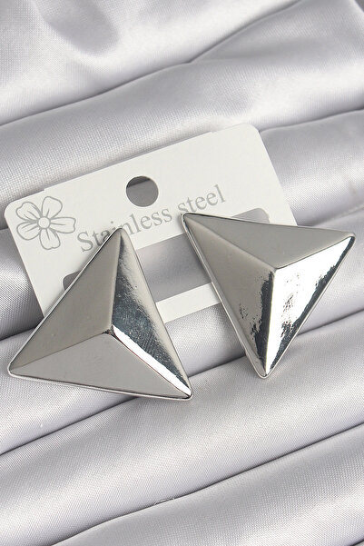 Livenda Brass Silver Color 3D Triangle Model Women's Earrings Tj-Bkp10230