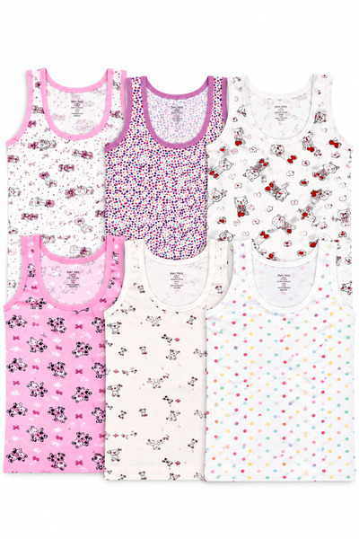 westicgiyim Pack of 6 Girls' Wide Strap Undershirts 95% Cotton 5% Lycra Print...
