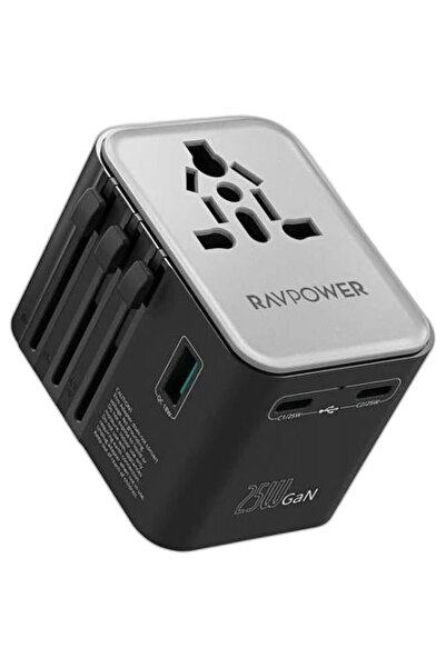 RavPower راف باور فيش سفر متعدد المداخل بقدرة 25 W مع منفذين تايب سي ومنفذ يو...