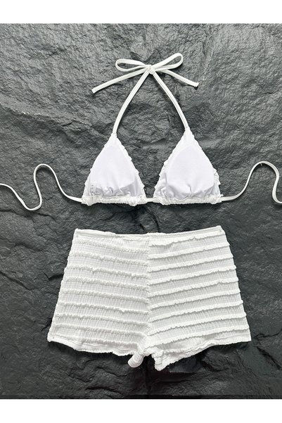 Girlsavm White Boxer Model Bikini Set