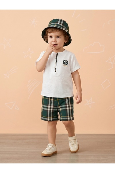 Top Kids Summer Boys Handsome 3 Piece Set Clothing Sets with Button White T-S...