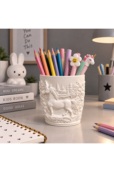 Unicorn Kabartmalı Dekoratif Kalemlik ve Çok Amaçlı Organizer