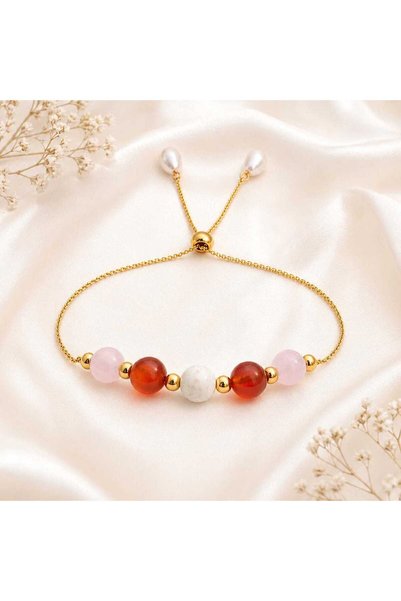 Taşmir Crab Healing Bracelet, Crab Crystal Bracelet, Pink Quartz, Sunstone, M...