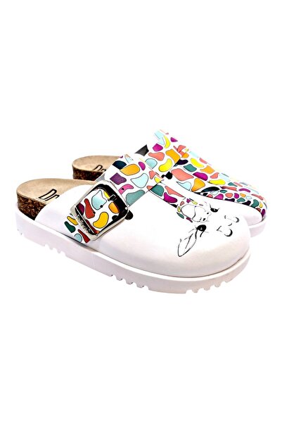 Dr. Feet Dr Feet 16202 white medical clogs with cheerful giraffe (Women)