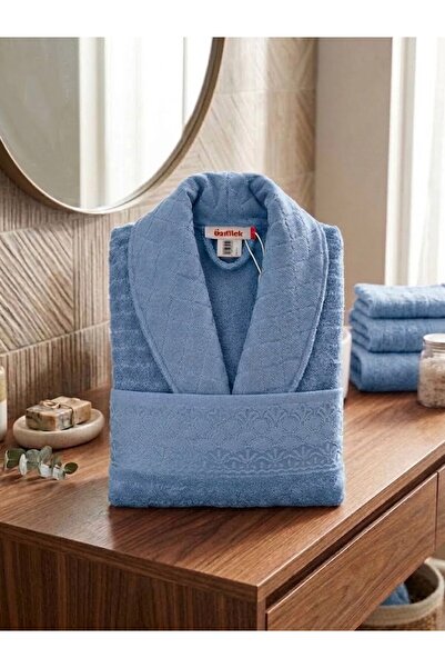 Özdilek Şalyaka Bathrobe and Head Towel - Blue L