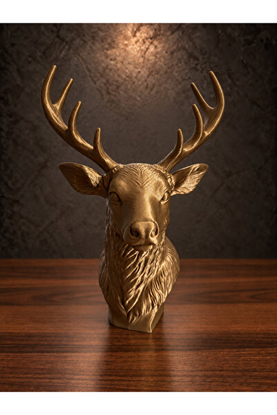 ARKlife 3D Electronic Bronz Gold Geyik Başı Biblo 22cm Dekoratif Heykeli Ev S...