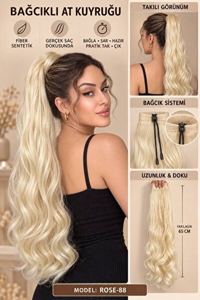 Suzan Peruk Bağcıklı Cırtcırtlı dolamalı Uzun dalgalı At Kuyruğu Fiber gerçek...