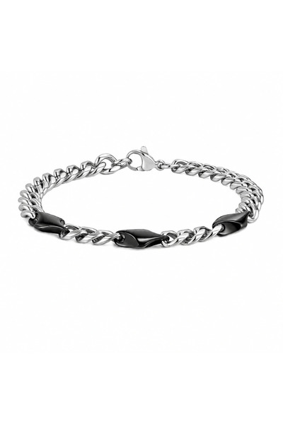 FASHION Bratara Barbati Cuban Link din Otel Inoxidabil Argintiu cu Segmente R...