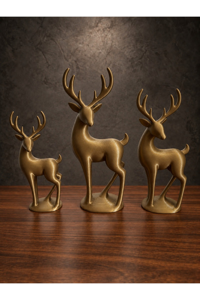 ARKlife 3D Electronic Dekoratif 3lü Şık Geyik Biblo Seti Bronz Gold Heykeli E...