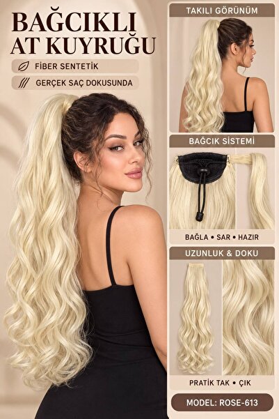 Suzan Peruk Bağcıklı Cırtcırtlı dolamalı Uzun dalgalı At Kuyruğu Fiber gerçek...