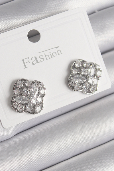Livenda Brass Silver Color Zircon Stone Clover Model Women's Earrings Tj-Bkp9763