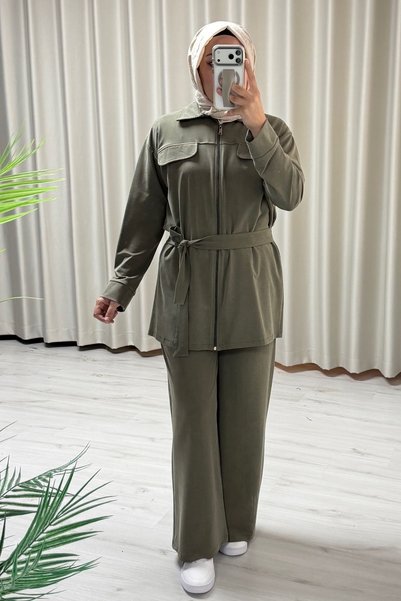 T Moda Store My Magazin Kuşaklı Modal Pike Kumaş İkili Takım