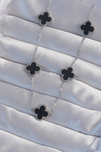 Livenda 316L Steel Silver Color Black Enamel Clover Necklace Tj-Bko8997