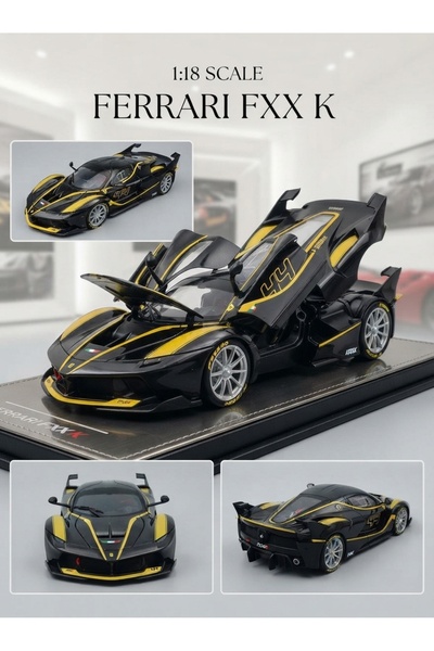 Burago Ferrari FXX K No.44 Siyah / Sarı 1/18 Ölçek Model Araba (~27 cm)