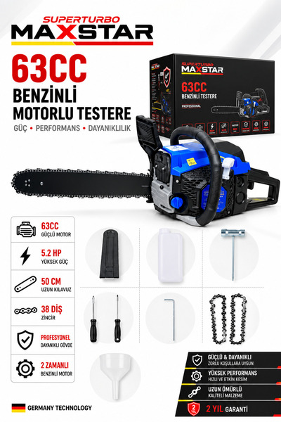 sweden one+ Maxstar 63cc 5.2 HP Çelik Pistonlu Güçlendirilmiş Ağaç Dal Odun K...