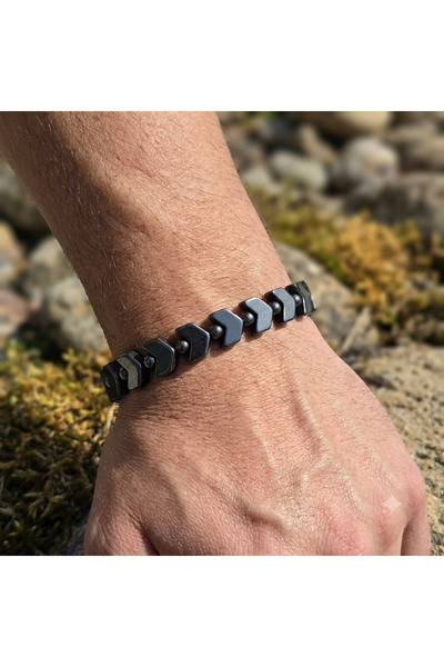 Nazellaa Arrow Model Dark Metallic Gray Hematite Natural Stone Flexible Bracelet