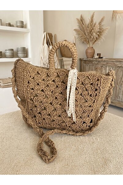 bervastore Handwoven Straw Knitted Women's Shoulder Bag – Bohemian Design, La...
