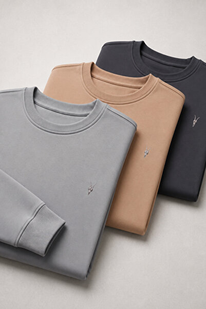 Erkek Bisiklet Yaka Basic Uzun Kollu 3-Lü Sweatshirt