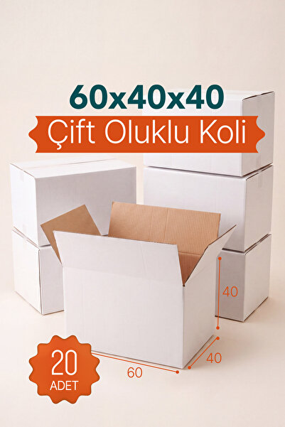 kartonya 20 Adet 60x40x40 cm BC Dalga Çift Oluklu Beyaz Taşınma Kolisi – Büyü...