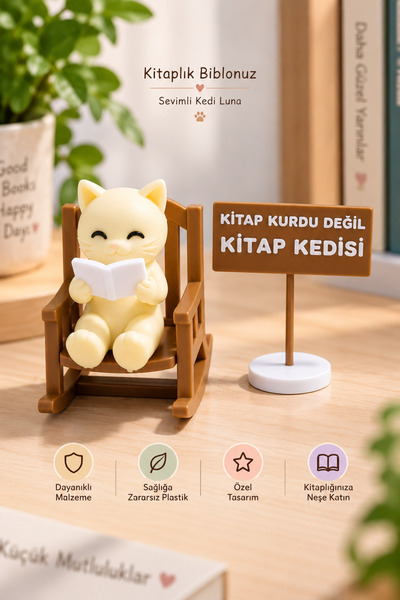 nangbeto Kitap Kedisi Dekoratif Biblo – Sallanan Sandalyeli Sevimli Kedi Figü...