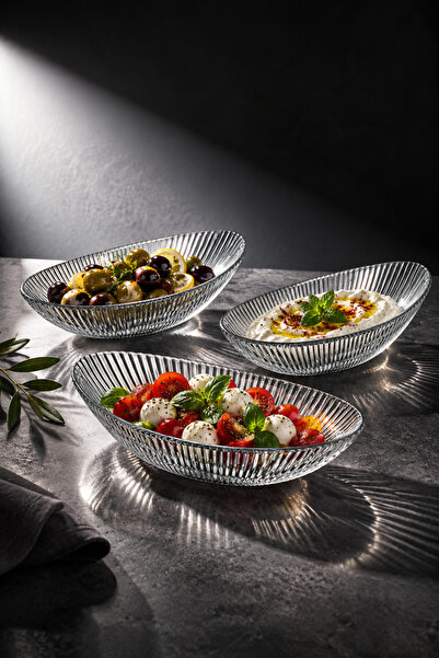 Sigma Home Sidney - 6'lı Cam Kayık Tabak Meze ve Kahvaltılık Servis Tabağı 15 cm