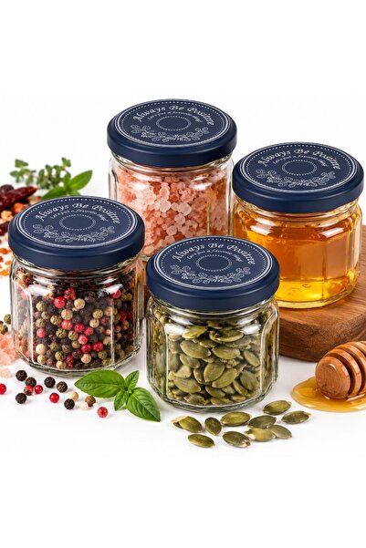 IRO Set de 4 borcane de sticlă transparente, 150 ml, cu capac metalic albastr...