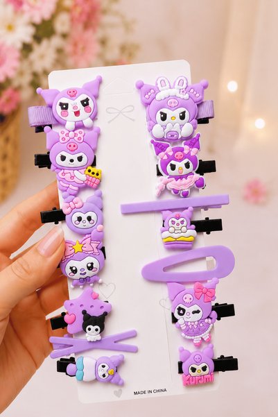 Generic Brand Kuromi 14 Piece Children's Hair Accessory Set |   Pens Toka, Snap Buckle