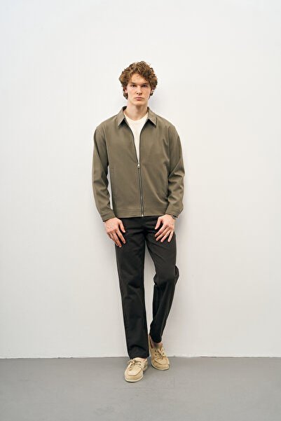 RUVEN TEKSTİL Men's Standard Fit Regular Cut Zippered Linen