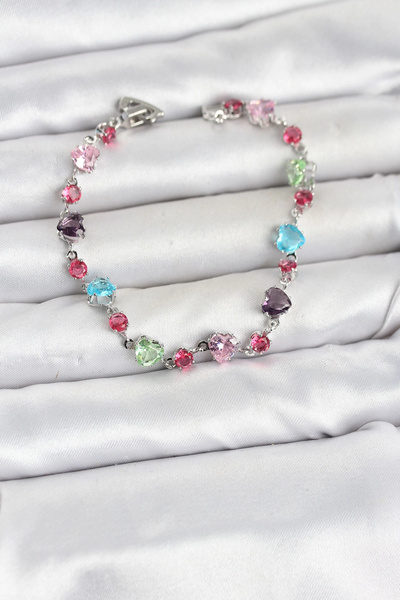 Livenda Crystal Stone Heart Cut Mixed Color Silver Color Gema Women's Bracele...