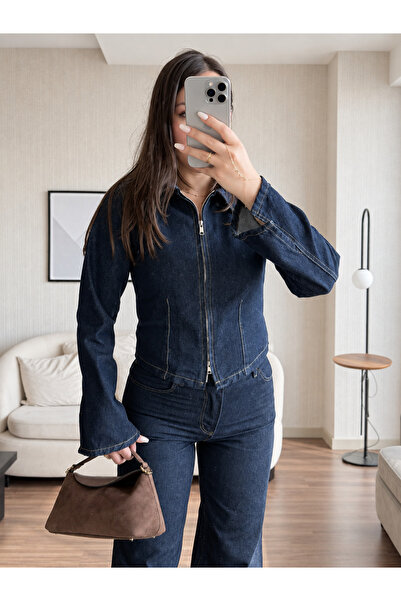 Ekim Store Navy Blue Double Zipper Denim Suit