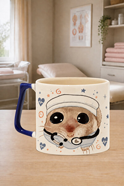 Kırtasiye Ofisi Sad Üzgün Hamster Ebe Baskılı Lacivert Kulplu Prime Kupa