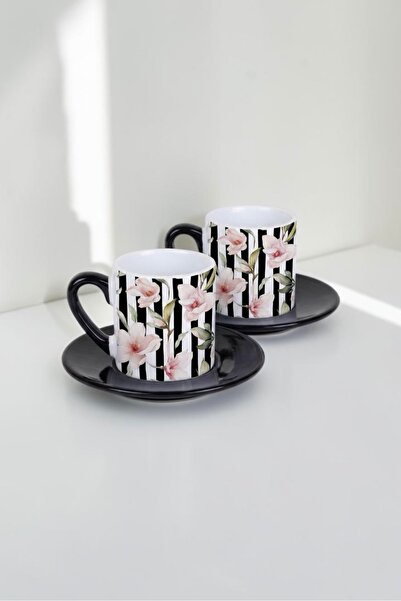 Cool Stuff Studio Magnolia Patterned Black and White Striped 2-Piece Turkish ...