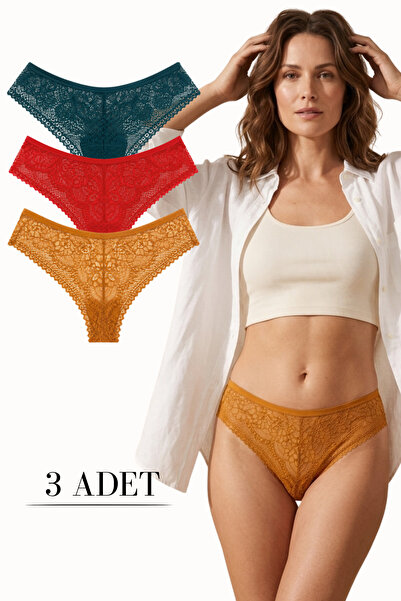 LİBELLA İÇ GİYİM Women's Lace Front and Back Brazilian Panties Lycra Mixed Co...