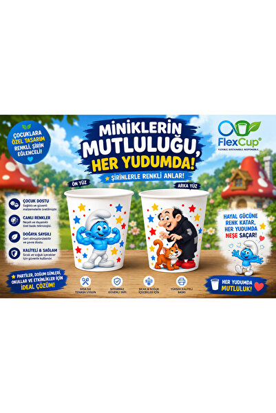 Genel Markalar Şirinler Temalı Baskılı Karton Bardak ( Güçlü Şirin ve Gargame...