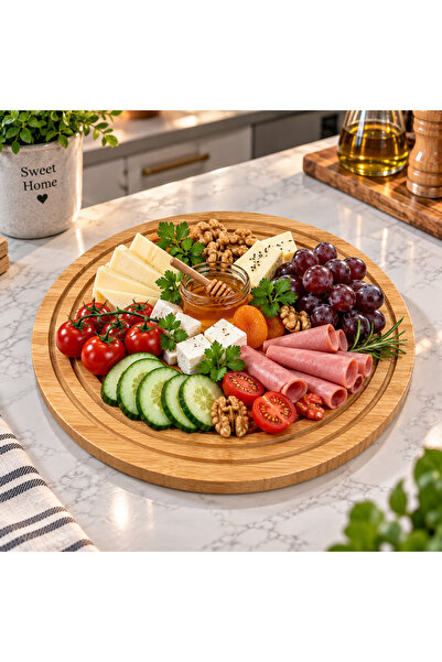 DECOFORM Yuvarlak Bambu Oymalı Kahvaltı Sunumluk,Pizza Tabağı,Restoran Pizza ...