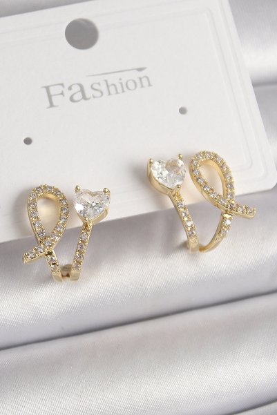 Livenda Brass Gold Color Knot Model Zircon Stone Heart Detail Women's Earring...