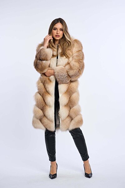 Luxus Haina din blana naturala de vulpe surme shadow, Zipper